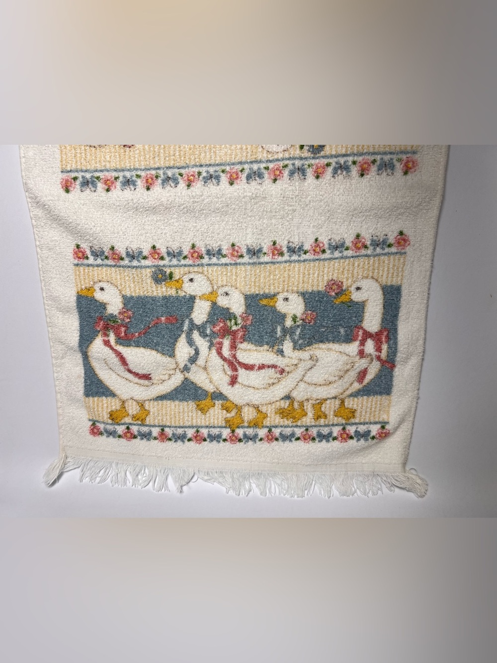 Lot of 3 VTG Cannon 80s Country Geese Goose Rag Towel Fringe READ Cottage Core - Picture 9 of 13
